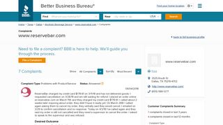 www.reservebar.com | Complaints | Better Business Bureau® Profile