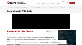 Resident Evil 1996 Cheats - Saturn Cheats Wiki Guide - IGN