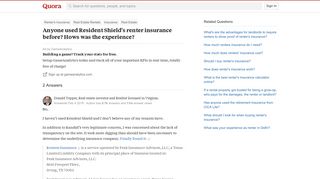 Anyone used Resident Shield's renter insurance before? Hows was ...
