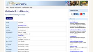 Resolute Academy Charter - School Directory Details (CA Dept of ...