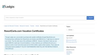 ResortCerts.com Vacation Certificates | Tutorials | Lodgix.com ...