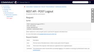 REST API - POST Logout - Commvault Documentation