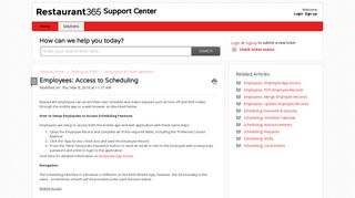 Employees: Access to Scheduling : Support Center - Solutions