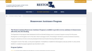 Homeowner Assistance Program – Restore Louisiana Task Force