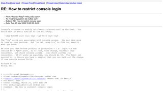 RE: How to restrict console login - Red Hat