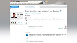 Need to restrict a login to see only one database - MSDN - Microsoft
