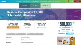 Resume Companion $1,000 Scholarship Giveaway | Unigo