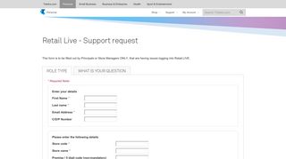 Retail Live - Support request - Telstra