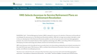 VMS Selects Ascensus to Service Retirement Plans on Retirement ...