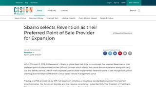 Sbarro selects Revention as their Preferred Point of Sale Provider for ...
