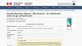 Canada Revenue Agency - My Account - for individuals : www.cra.gc ...