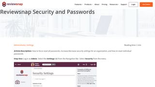 Reviewsnap Security and Passwords - Reviewsnap - Performance ...