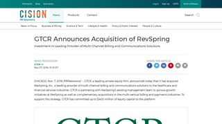 GTCR Announces Acquisition of RevSpring - PR Newswire