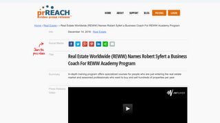 Real Estate Worldwide (REWW) Names Robert Syfert a Business ...