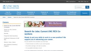 Search for Jobs | Current UNC REX Co-Workers | UNC REX Healthcare