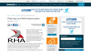 Fleets sign up to RHA Analysis system | Van News - Commercial Fleet