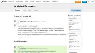 Eclipse RTC password - Jazz Forum - Jazz.net