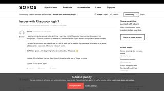 Issues with Rhapsody login? | Sonos Community