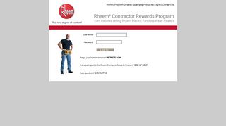 Rheem Contractor Rewards - Login
