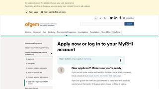 Apply now or log in to your MyRHI account | Ofgem
