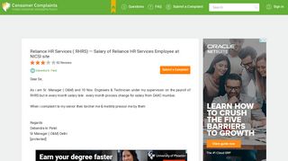 Reliance HR Services ( RHRS) - Indian Consumer Complaints Forum