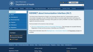 KIDSNET about Immunization Interface: Department of Health