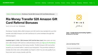 Ria Money Transfer $20 Amazon Gift Card Referral Bonuses