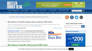 Ria Money Transfer Bonus $20 Amazon Gift Card - Hustler Money Blog