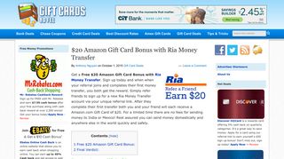 Free $20 Amazon Gift Card Bonus with Ria Money Transfer