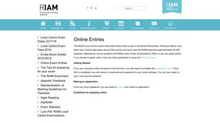 Online Exam Entries - RIAM Teaching & Learning Network - Royal ...