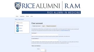 User account | Rice Alumni in Medicine (RAM)