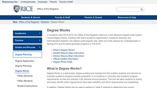 Degree Works | Office of the Registrar | Rice University