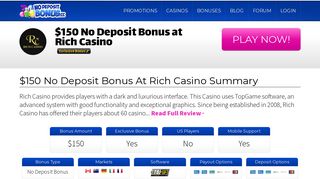 150 No Deposit Bonus at Rich Casino