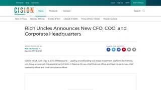 Rich Uncles Announces New CFO, COO, and Corporate Headquarters
