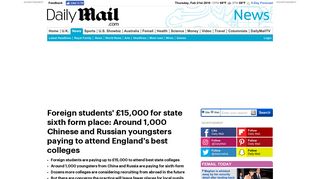 Foreign students paying £15,000 for state sixth form place | Daily Mail ...