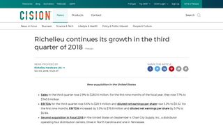 Richelieu continues its growth in the third quarter of 2018