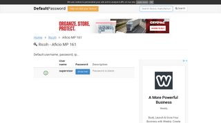 Ricoh - Aficio MP 161 default passwords