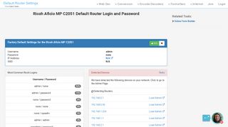 Ricoh Aficio MP C2051 Default Router Login and Password - Clean CSS