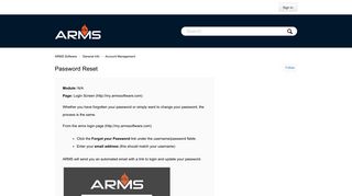 Password Reset – ARMS Software