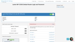 Lanier MP-C3503 Default Router Login and Password - Clean CSS