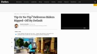 Tip Or No Tip? Deliveroo Riders Ripped-Off By Default - Forbes