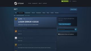 LOGIN ERROR #2016 :: RIFT General Discussions - Steam Community