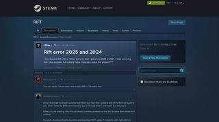 Rift error 2025 and 2024 :: RIFT General Discussions - Steam Community