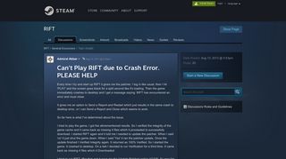 Can't Play RIFT due to Crash Error. PLEASE HELP :: RIFT General ...