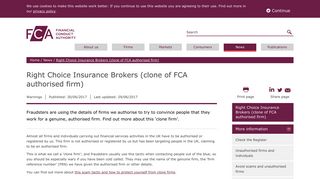 Right Choice Insurance Brokers (clone of FCA authorised firm) | FCA