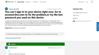 You can't sign in to your device right now. Go to account.live,com ...