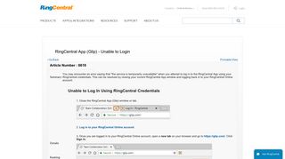 Knowledge Article: RingCentral App (Glip) - Unable to Login