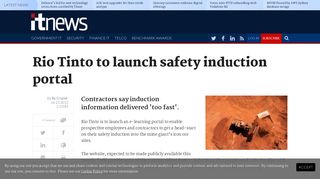 Rio Tinto to launch safety induction portal - Software - iTnews