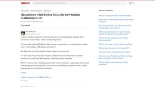 Has anyone tried Rishta Bliss, the new Indian matrimony site? - Quora