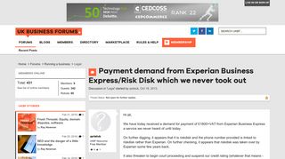 Payment demand from Experian Business Express/Risk Disk which we ...